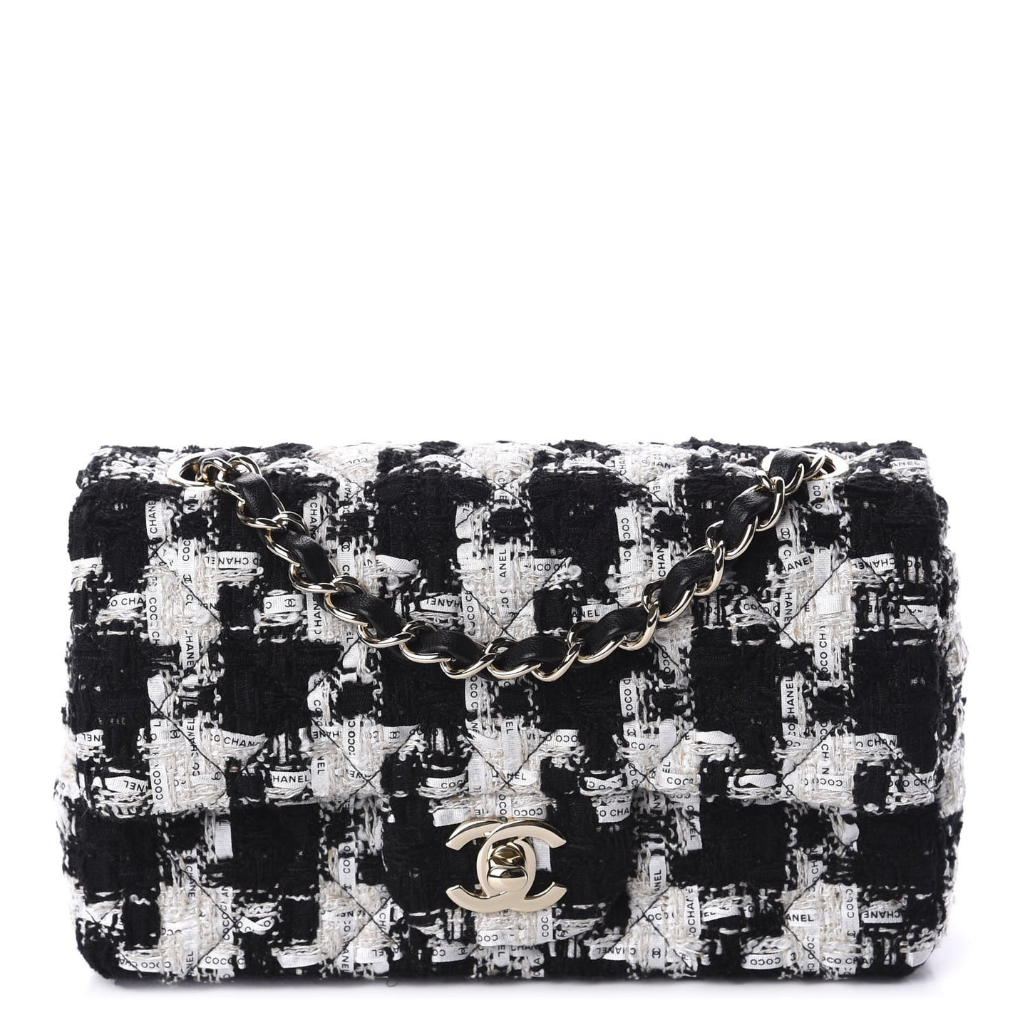 Tweed Quilted Mini Rectangular Flap Black Ecru White