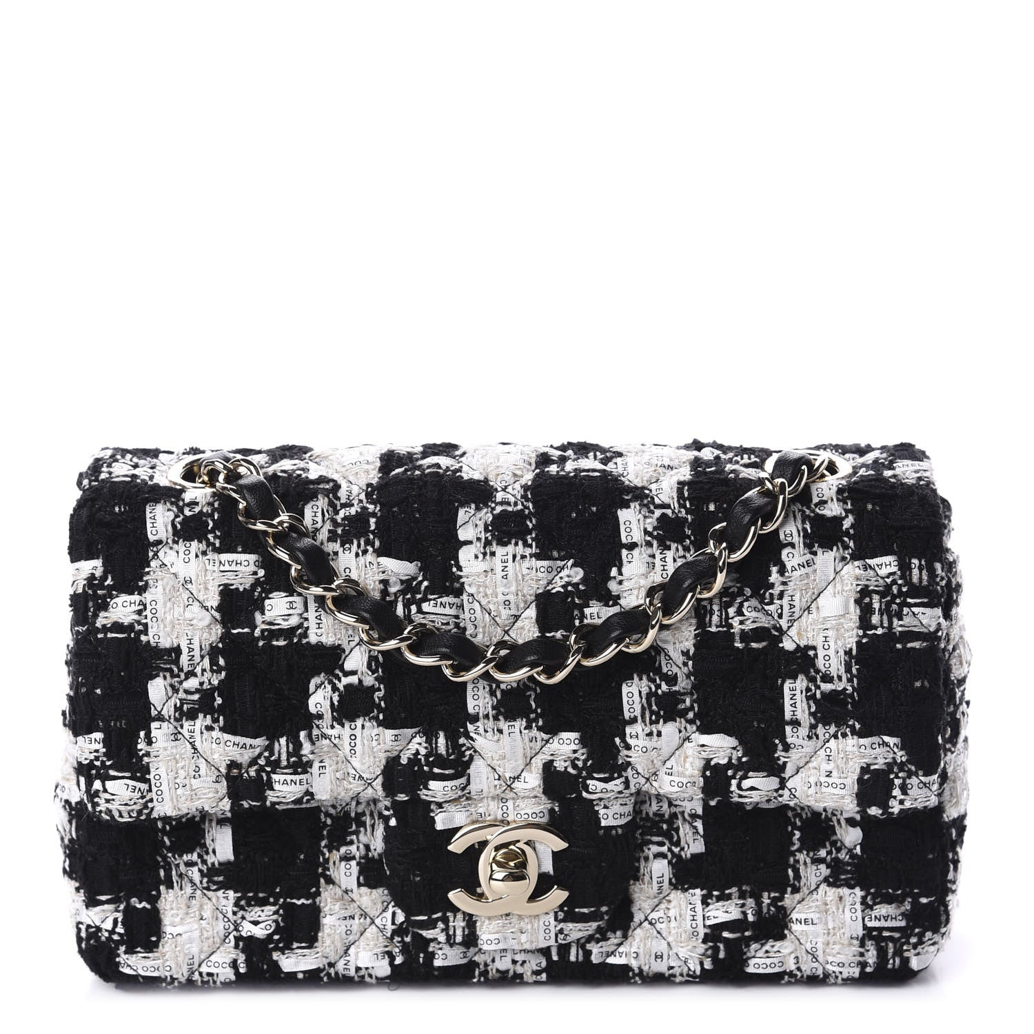 Chanel Tweed Quilted Mini Rectangular Flap Black Ecru White 1 of 11