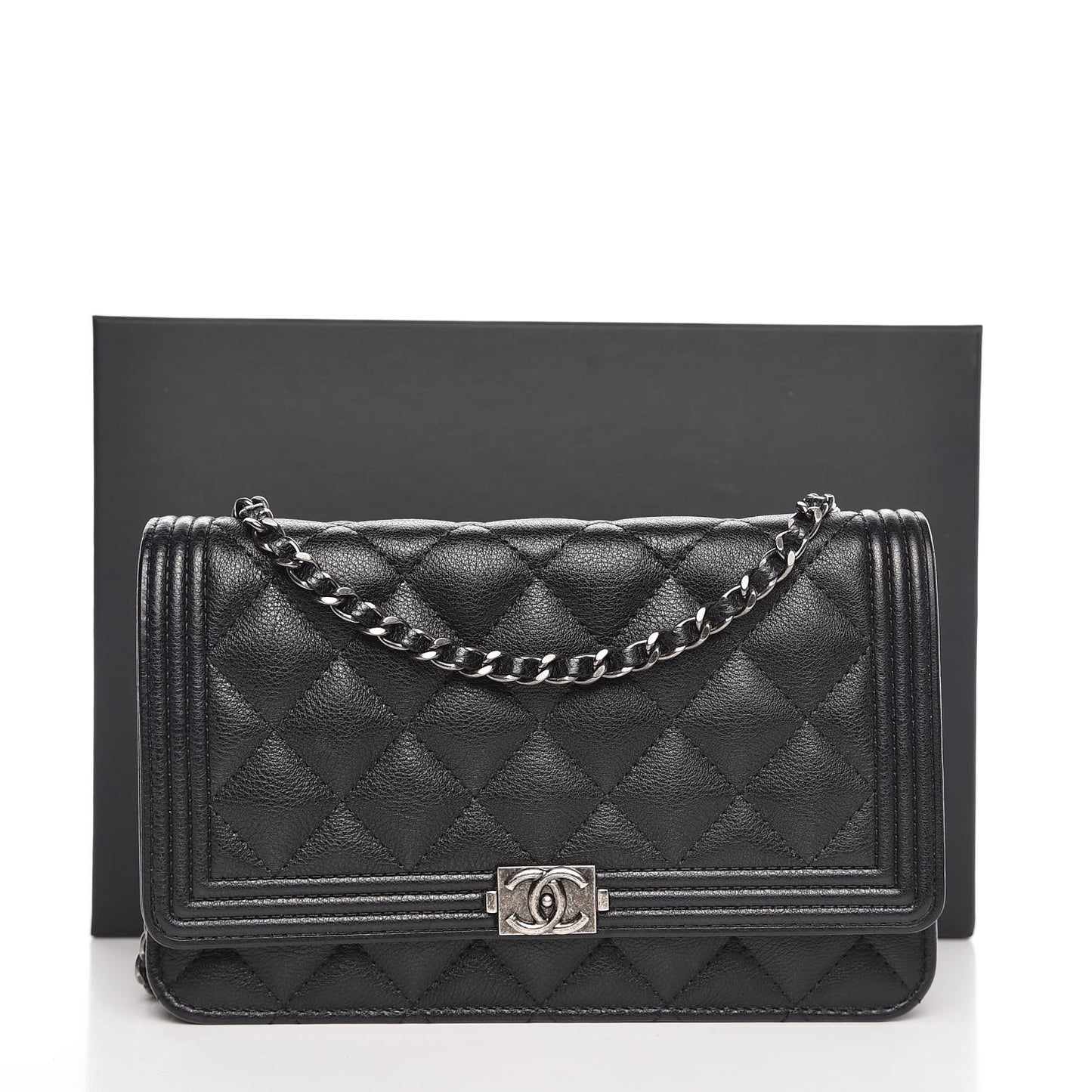 Calfskin Quilted Boy Wallet On Chain WOC Black