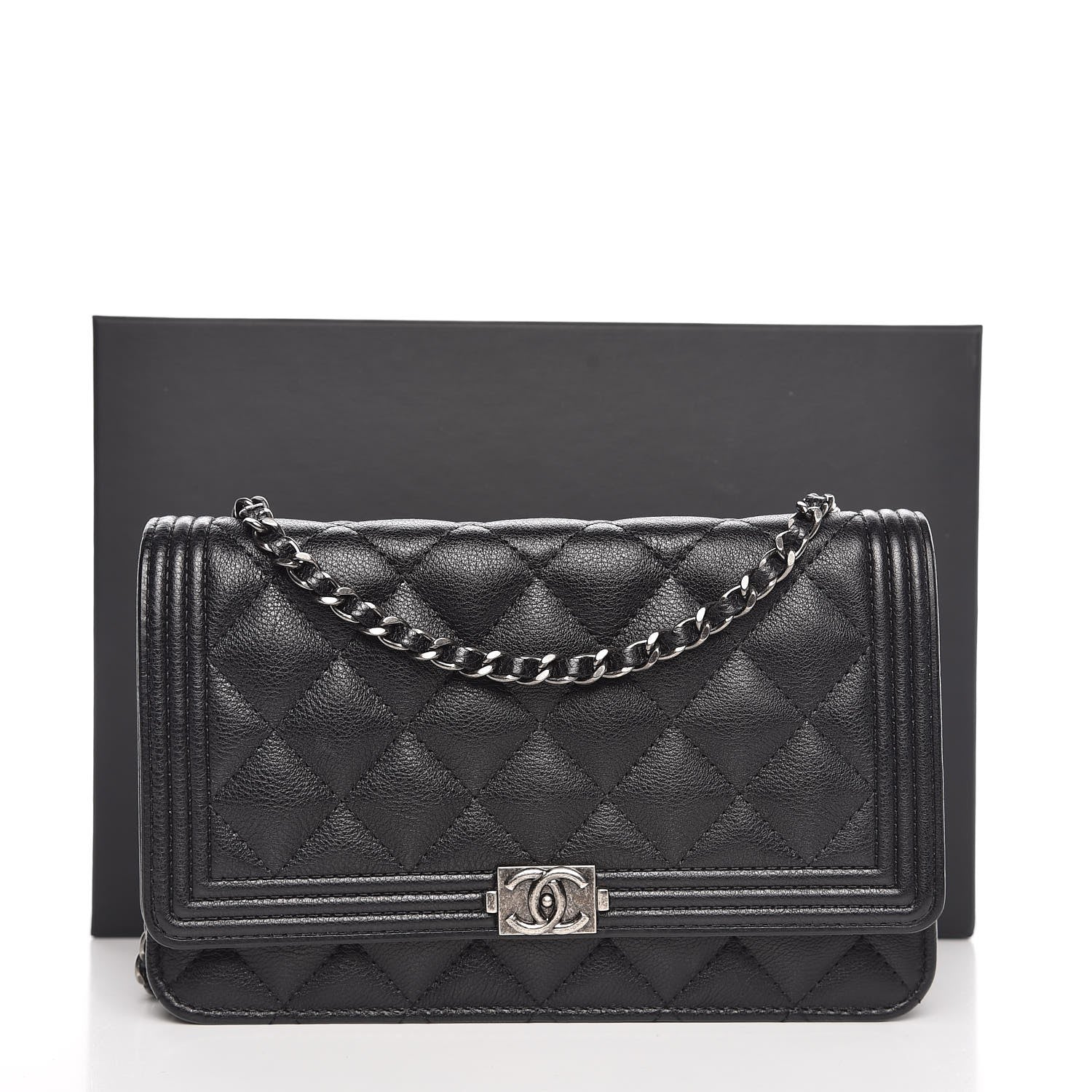 Chanel Calfskin Quilted Boy Wallet On Chain WOC Black 9 of 9