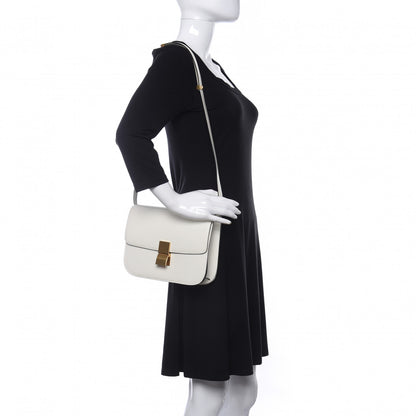 Celine Spazzolato Calfskin Medium Classic Box Flap Bag White 2 of 10