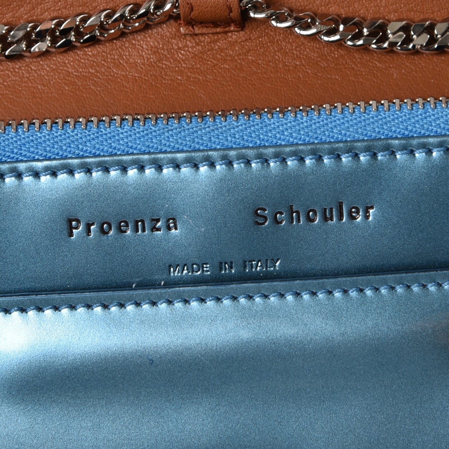 Metallic Calfskin PS11 Chain Wallet Ocean