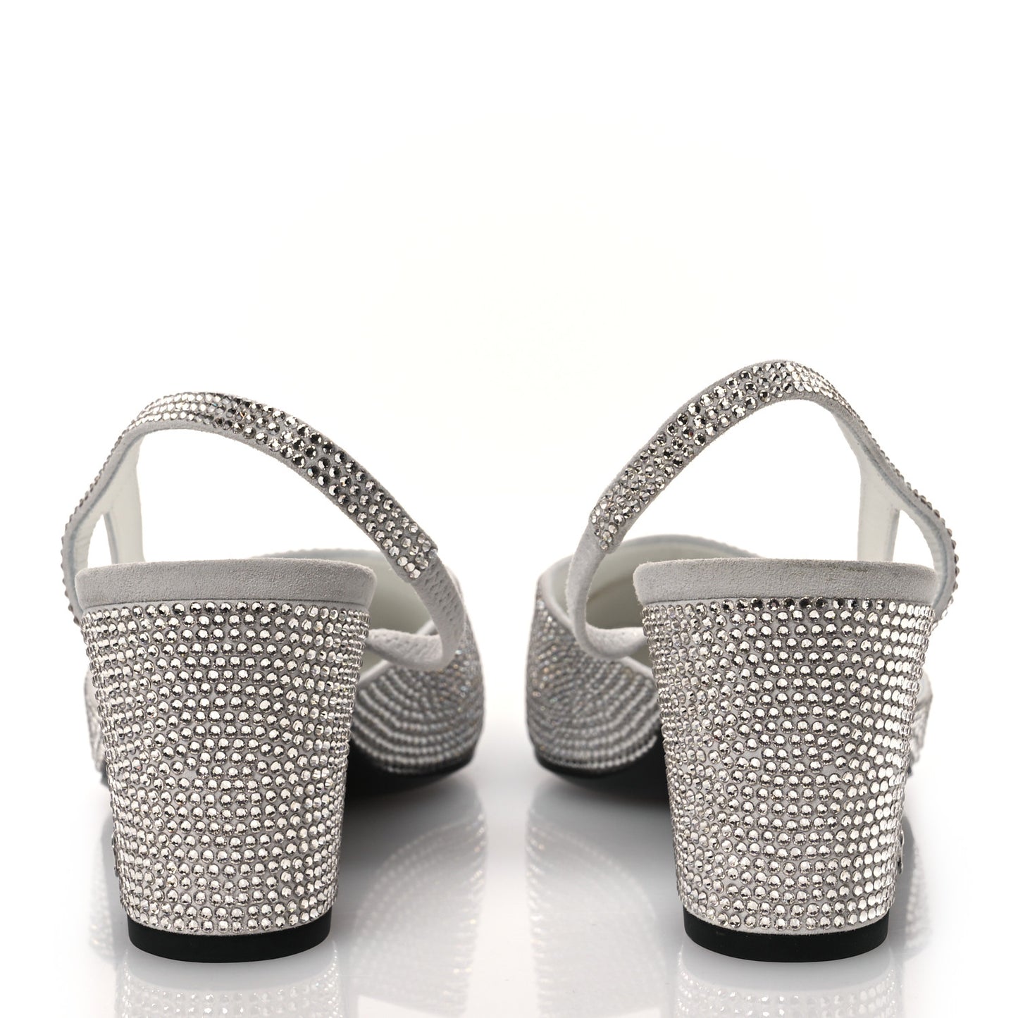 Strass Grosgrain Cap Toe CC Slingback Pumps 40.5 Silver Black