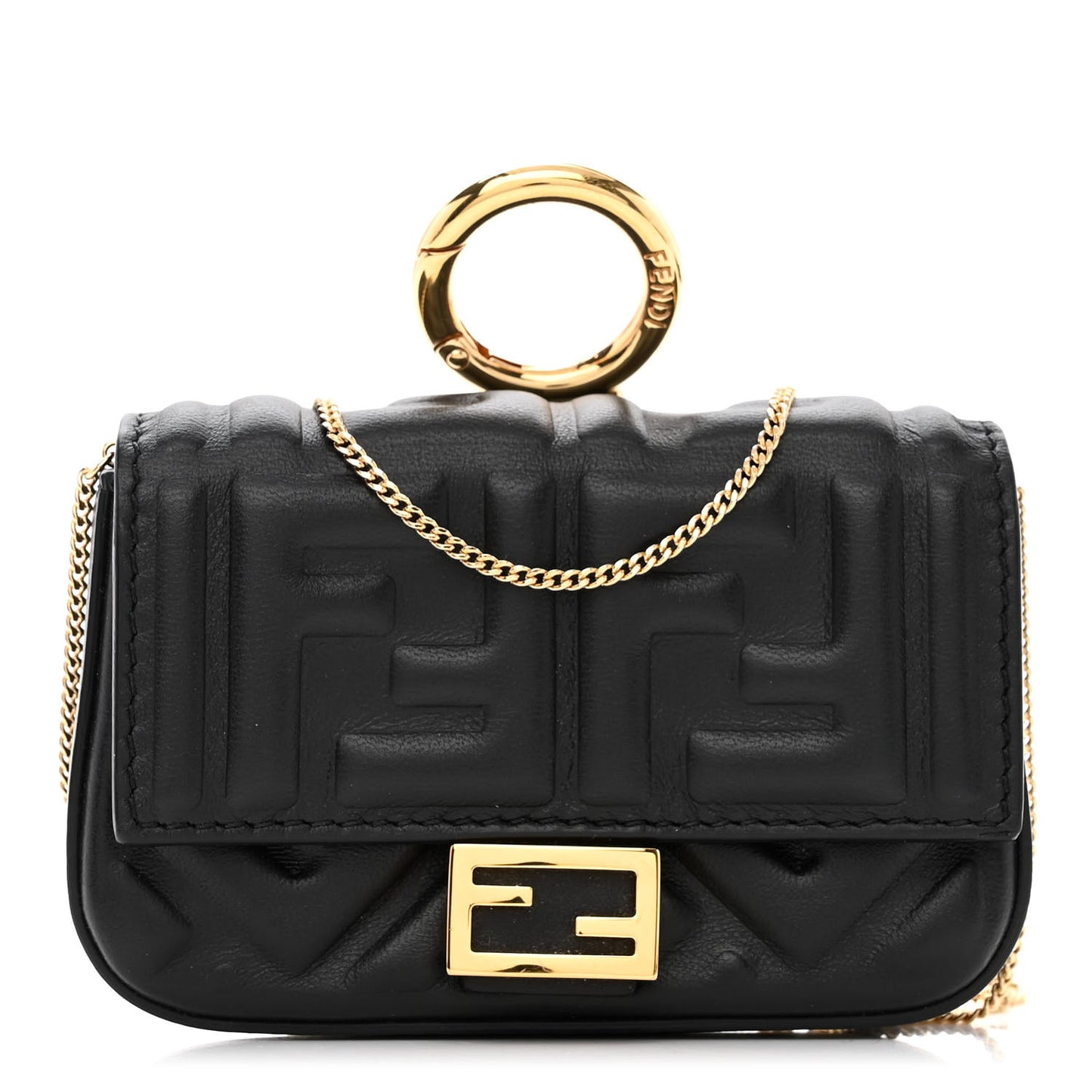 Nappa Matisse FF Embossed Nano Baguette Charm Black