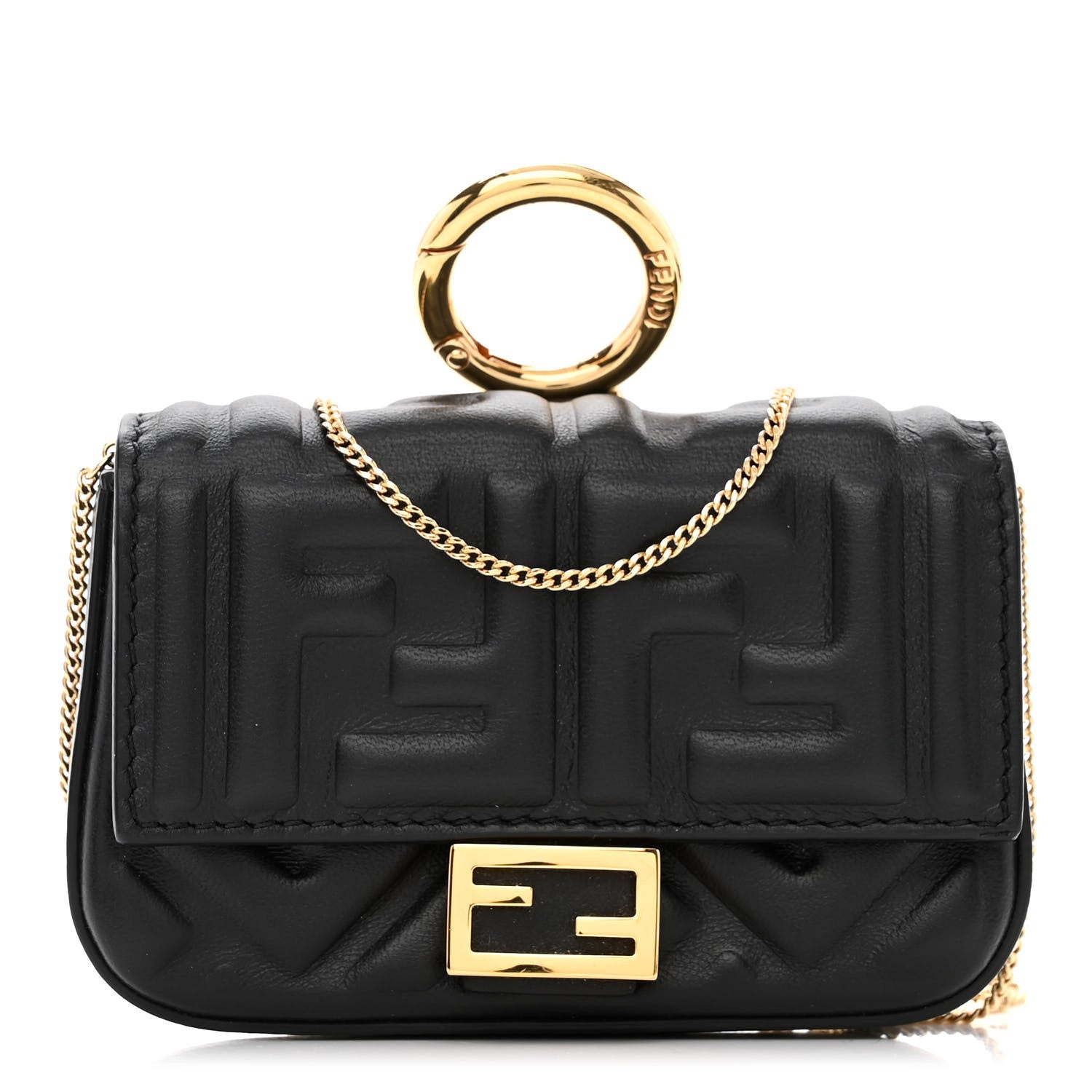 Fendi Nappa Matisse FF Embossed Nano Baguette Charm Black 1 of 9