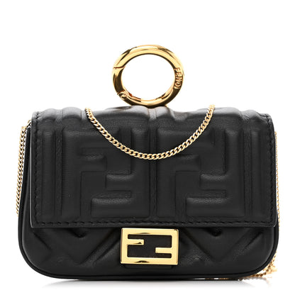 Fendi Nappa Matisse FF Embossed Nano Baguette Charm Black 1 of 9