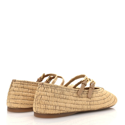 Prada Raffia Metal Triangle Logo Ballet Flats 38.5 Natural 5 of 10