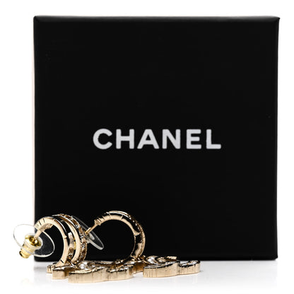 Chanel Crystal Pearl CC Hoop Drop Earrings Gold 5 of 5