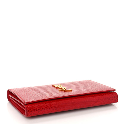 Saint Laurent Calfskin Crocodile Embossed Monogram Chain Wallet New Lipstick Red 4 of 13