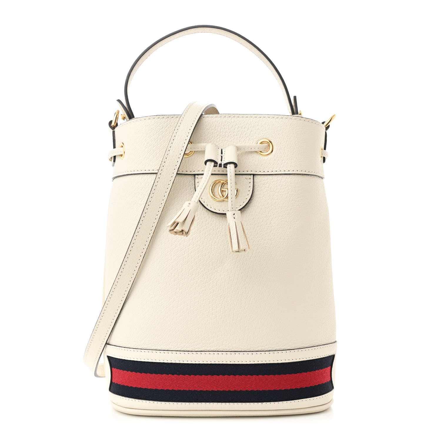 Gucci Glazed Textured Calfskin Web Small Ophidia Bucket Bag Mystic White 1 of 10