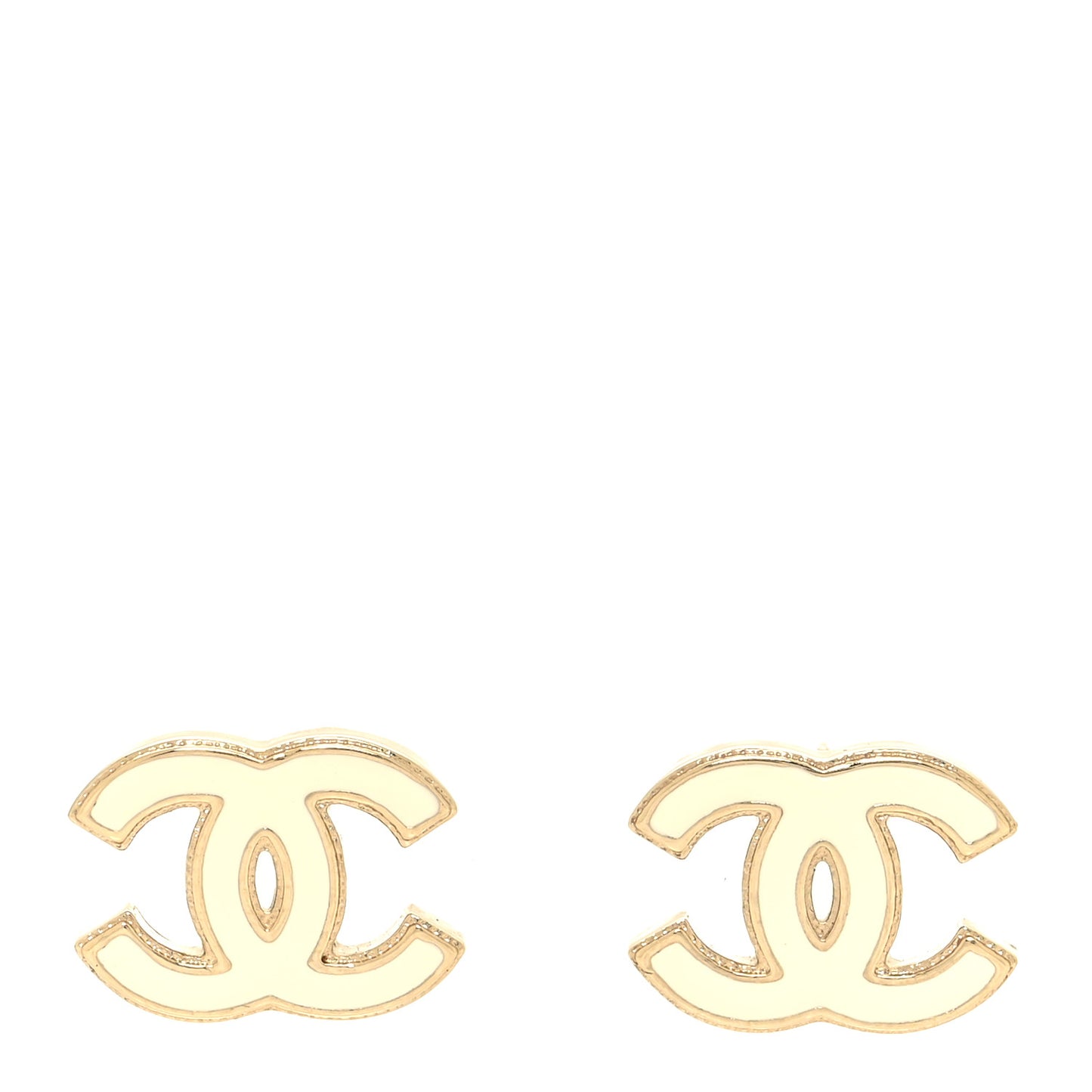 Enamel CC Earrings Gold White