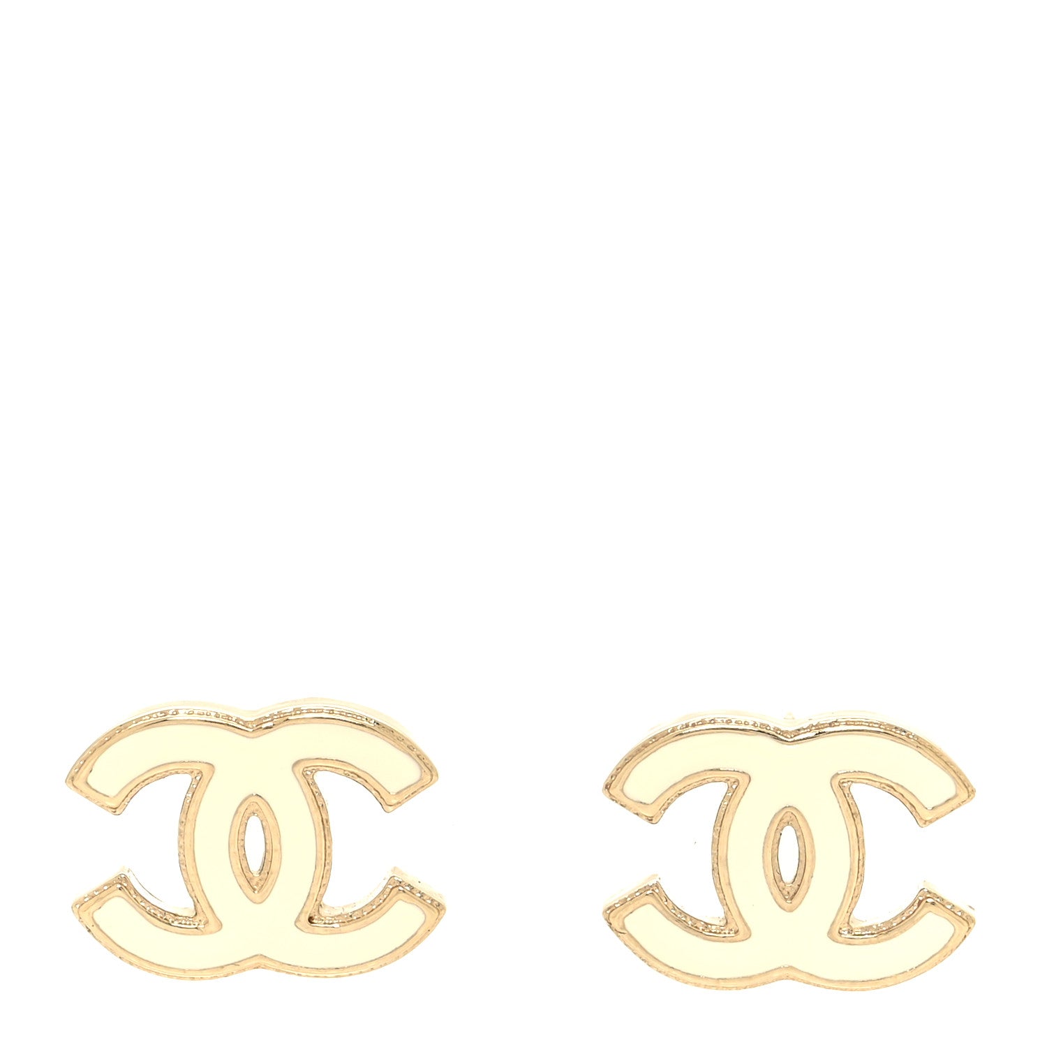 Chanel Enamel CC Earrings Gold White 1 of 5