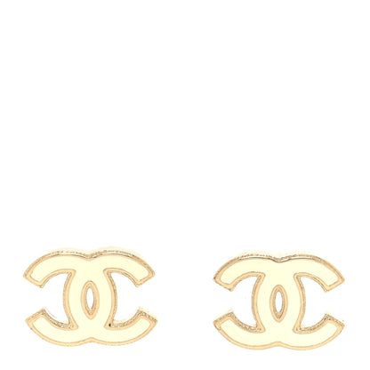 Chanel Enamel CC Earrings Gold White 1 of 5