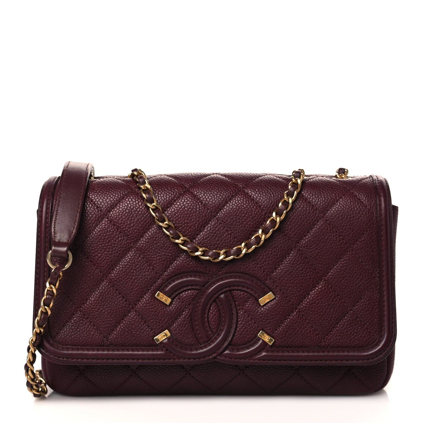 Caviar Quilted Small CC Filigree Flap Burgundy