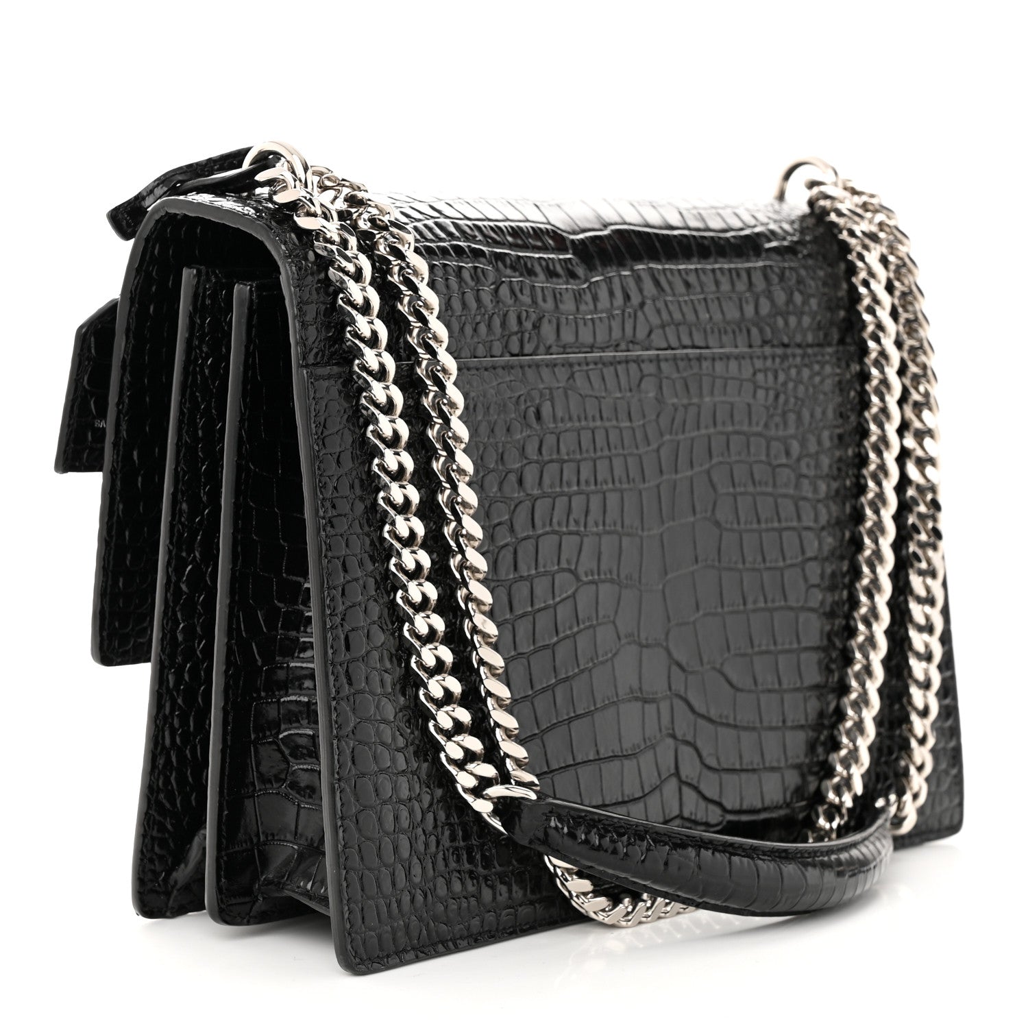 Saint Laurent Calfskin Crocodile Embossed Large Monogram Sunset Sunset Black 3 of 10