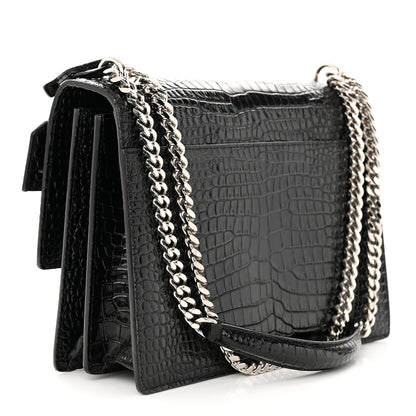 Saint Laurent Calfskin Crocodile Embossed Large Monogram Sunset Sunset Black 3 of 10