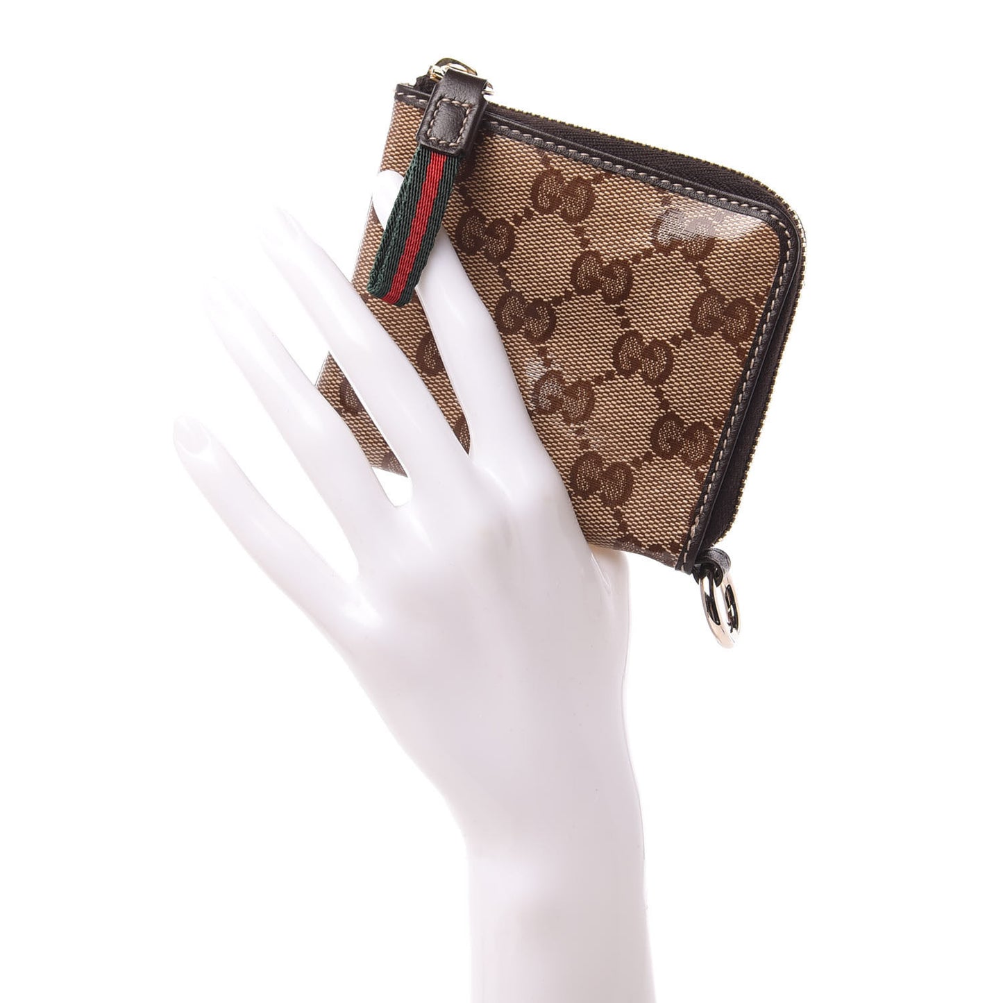 Crystal Monogram Zip Around Coin Purse Wallet Dark Brown