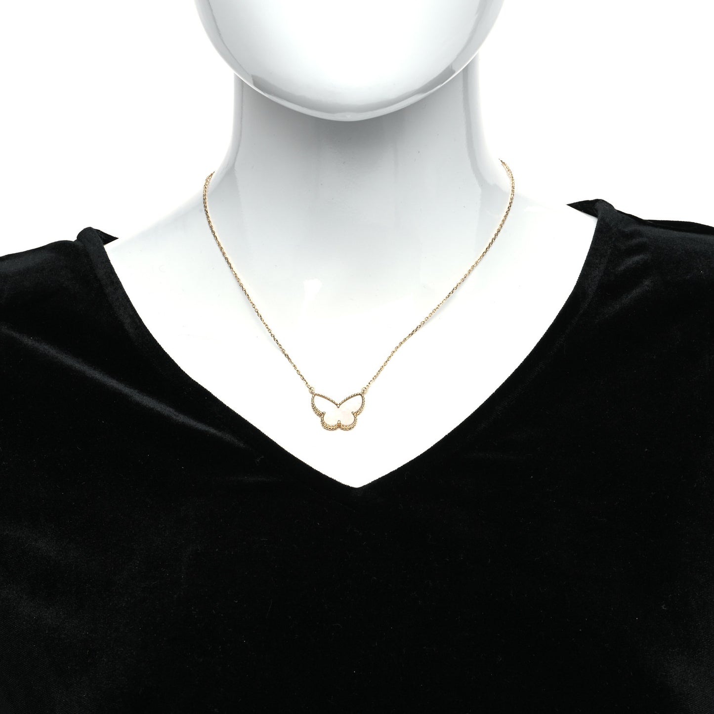 18K Yellow Gold Mother of Pearl Lucky Alhambra Butterfly Pendant Necklace