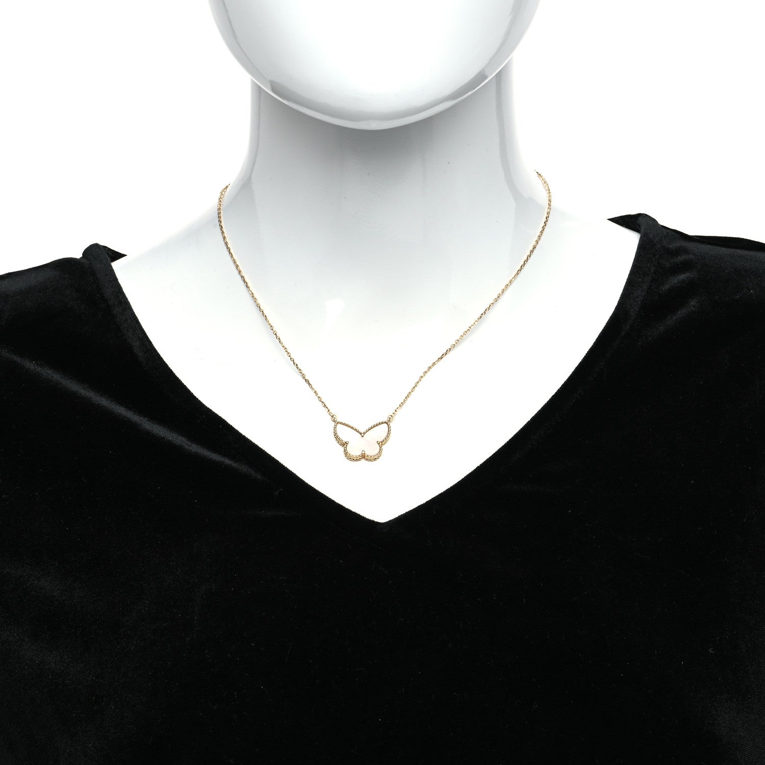 Van Cleef & Arpels 18K Yellow Gold Mother of Pearl Lucky Alhambra Butterfly Pendant Necklace 2 of 6