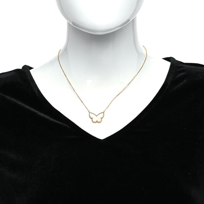 Van Cleef & Arpels 18K Yellow Gold Mother of Pearl Lucky Alhambra Butterfly Pendant Necklace 2 of 6