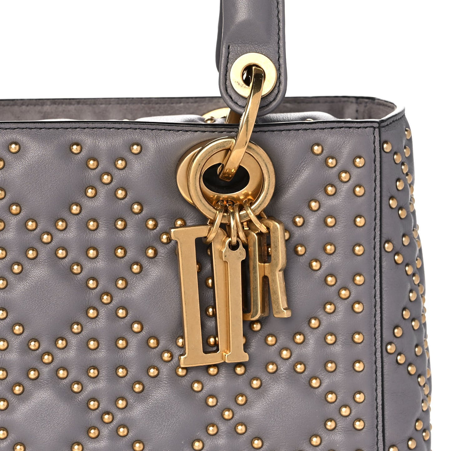 Calfskin Cannage Studded Medium Supple Lady Dior Grey