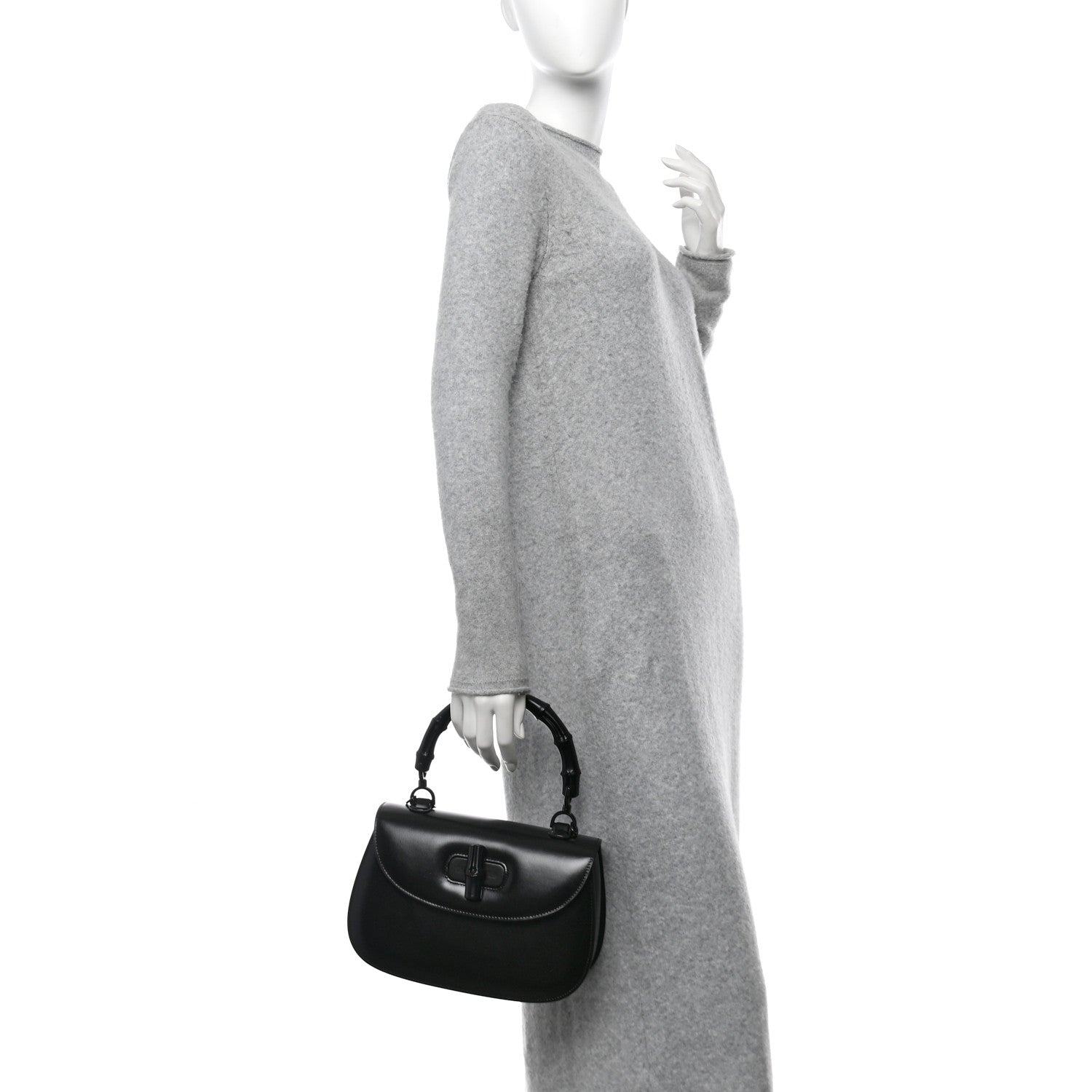 Gucci Boarded Dyana Lux Calfskin Web Monochrome Medium Bamboo 1947 Top Handle Bag Black 2 of 10