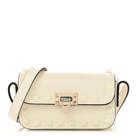 Vitello Mini Monochrome Rockstud Flip Lock Shoulder Bag Ivory