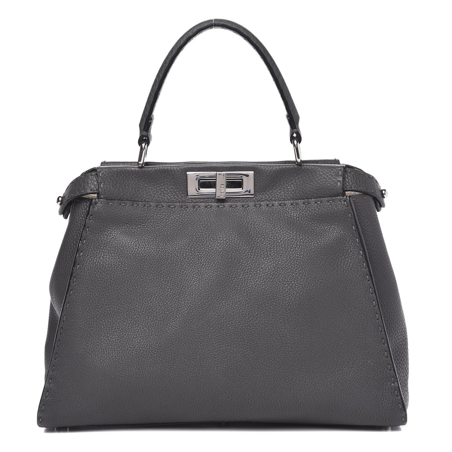 Fendi Cuoio Romano Selleria Bi-Color Medium Peekaboo Iconic Satchel Asfalto Latte 1 of 10
