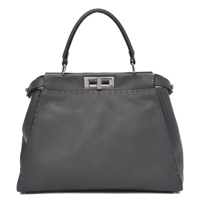 Fendi Cuoio Romano Selleria Bi-Color Medium Peekaboo Iconic Satchel Asfalto Latte 1 of 10