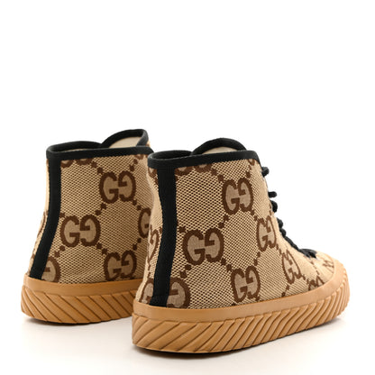 Gucci Monogram Jumbo GG New Lace Papin Mens Tortuga High Top Sneakers 10 Camel Ebony Black 4 of 9