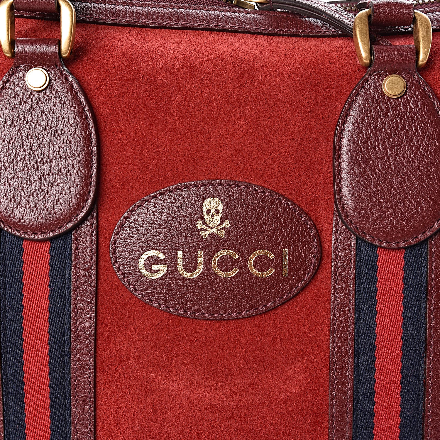 Gucci Suede Daino Textured Dollar Calfskin Web Medium Duffle Bag Romantic Cerise Chardonnay 9 of 12