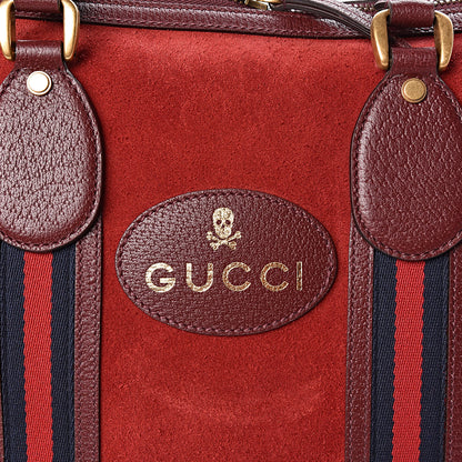 Gucci Suede Daino Textured Dollar Calfskin Web Medium Duffle Bag Romantic Cerise Chardonnay 9 of 12