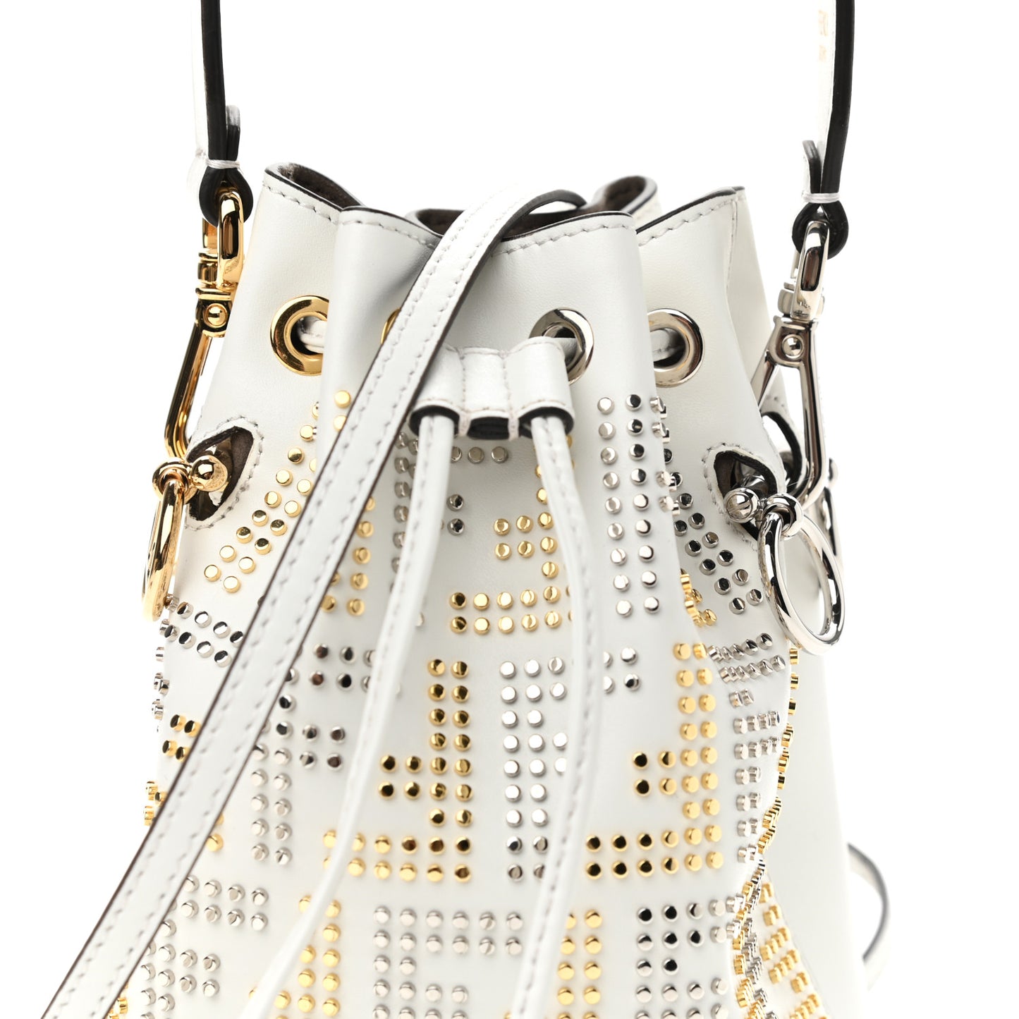 Vitello Liberty F is Fendi FF Studded Mini Mon Tresor Bucket Bag White