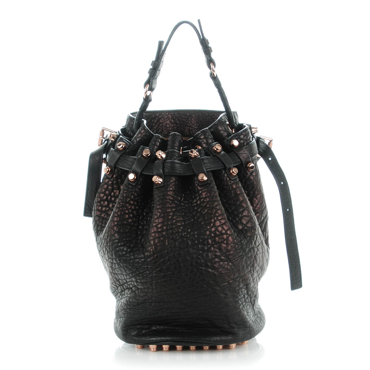 Pebbled Lambskin Diego Bucket Black Rose Gold Hardware