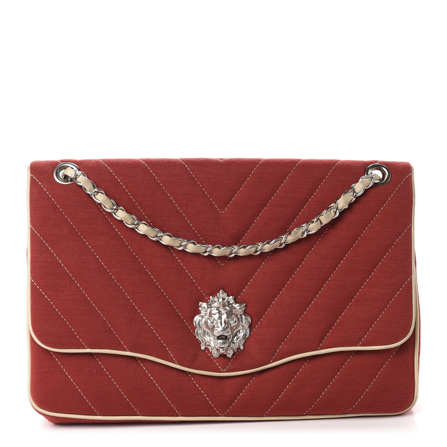 Chanel Jersey Chevron Leo Lion Jumbo Flap Red 1 of 13