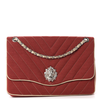 Chanel Jersey Chevron Leo Lion Jumbo Flap Red 1 of 13