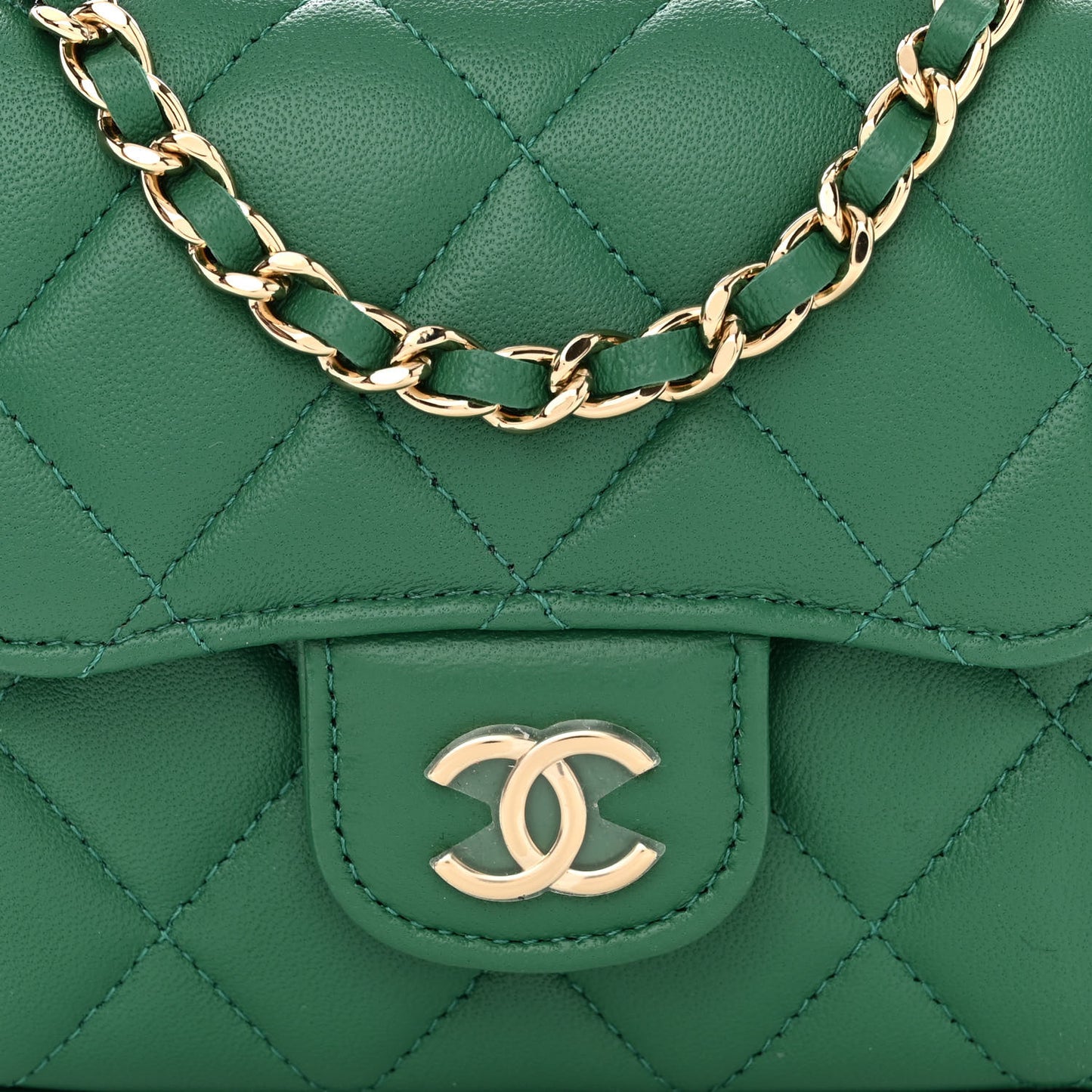 Lambskin Quilted Top Handle Flap Clutch With Chain Green