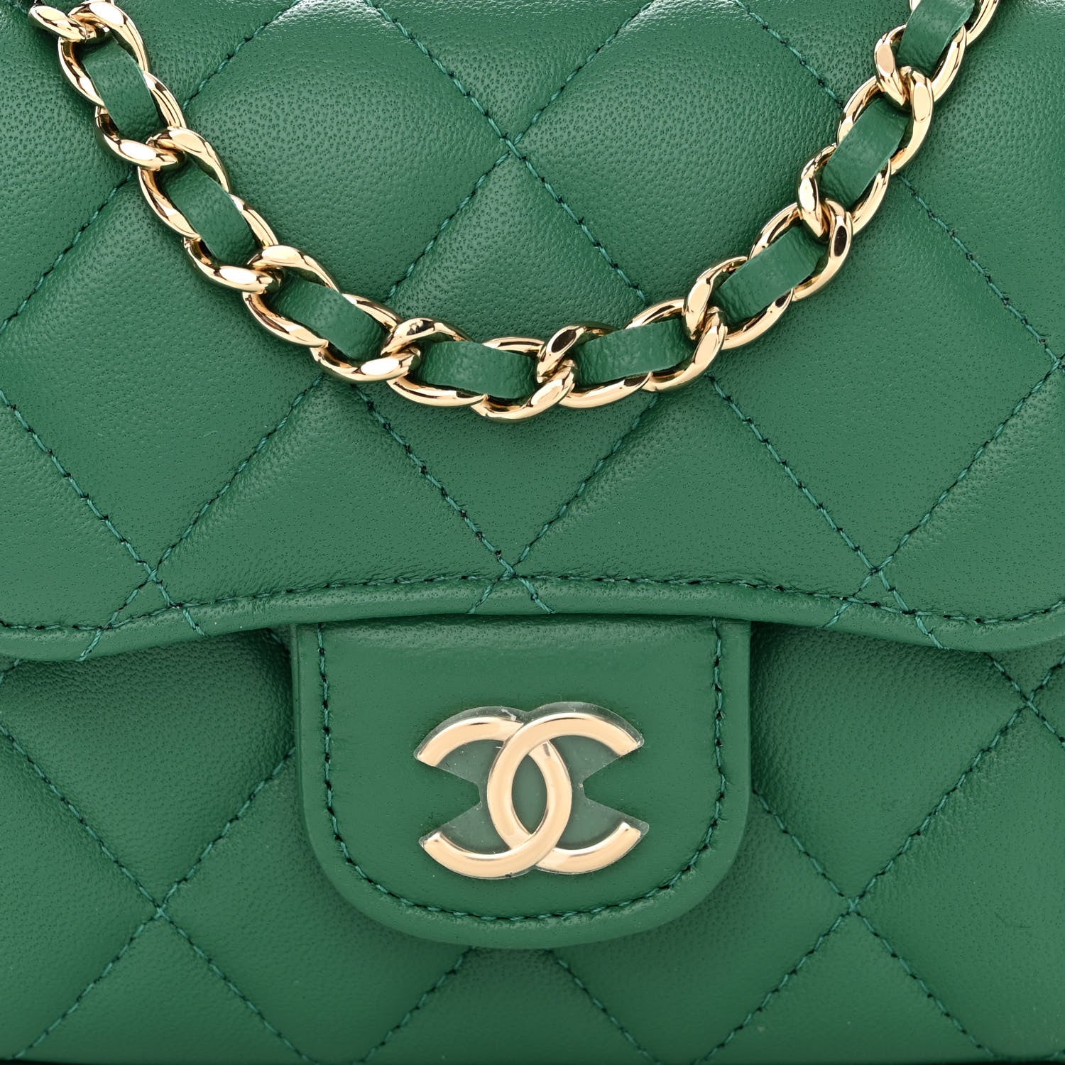 Chanel Lambskin Quilted Top Handle Flap Clutch With Chain Green 8 of 11