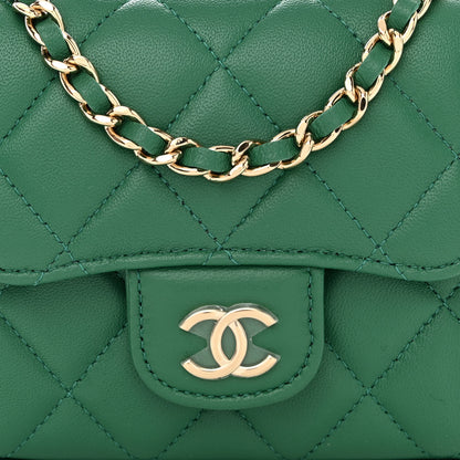 Chanel Lambskin Quilted Top Handle Flap Clutch With Chain Green 8 of 11