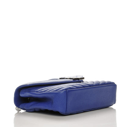 Saint Laurent Sheepskin Matelasse Chevron Monogram Medium College Bag Royal Blue 4 of 7