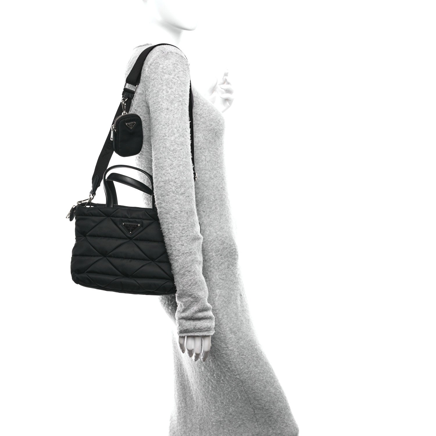 Prada Re-Nylon Nappa Triangle Quilted Padded Double Handled Zip Pocket Tote Black 2 of 13