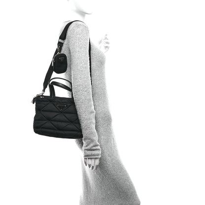 Prada Re-Nylon Nappa Triangle Quilted Padded Double Handled Zip Pocket Tote Black 2 of 13