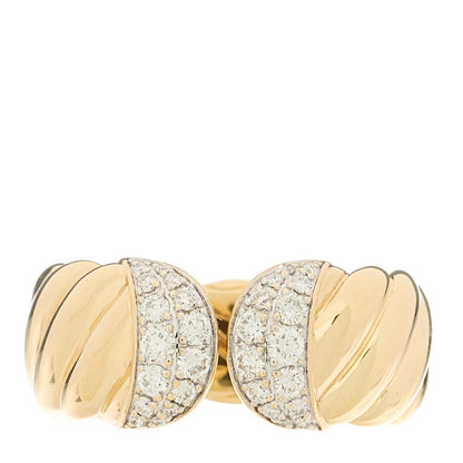 David Yurman 18K Yellow Gold Diamond Sculpted Open Cable Ring 60 9 1 of 5