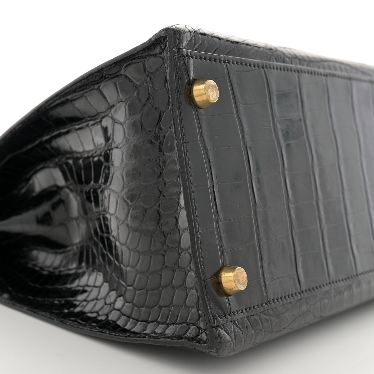Hermes Shiny Porosus Crocodile Kelly Sellier 32 Black 9 of 11