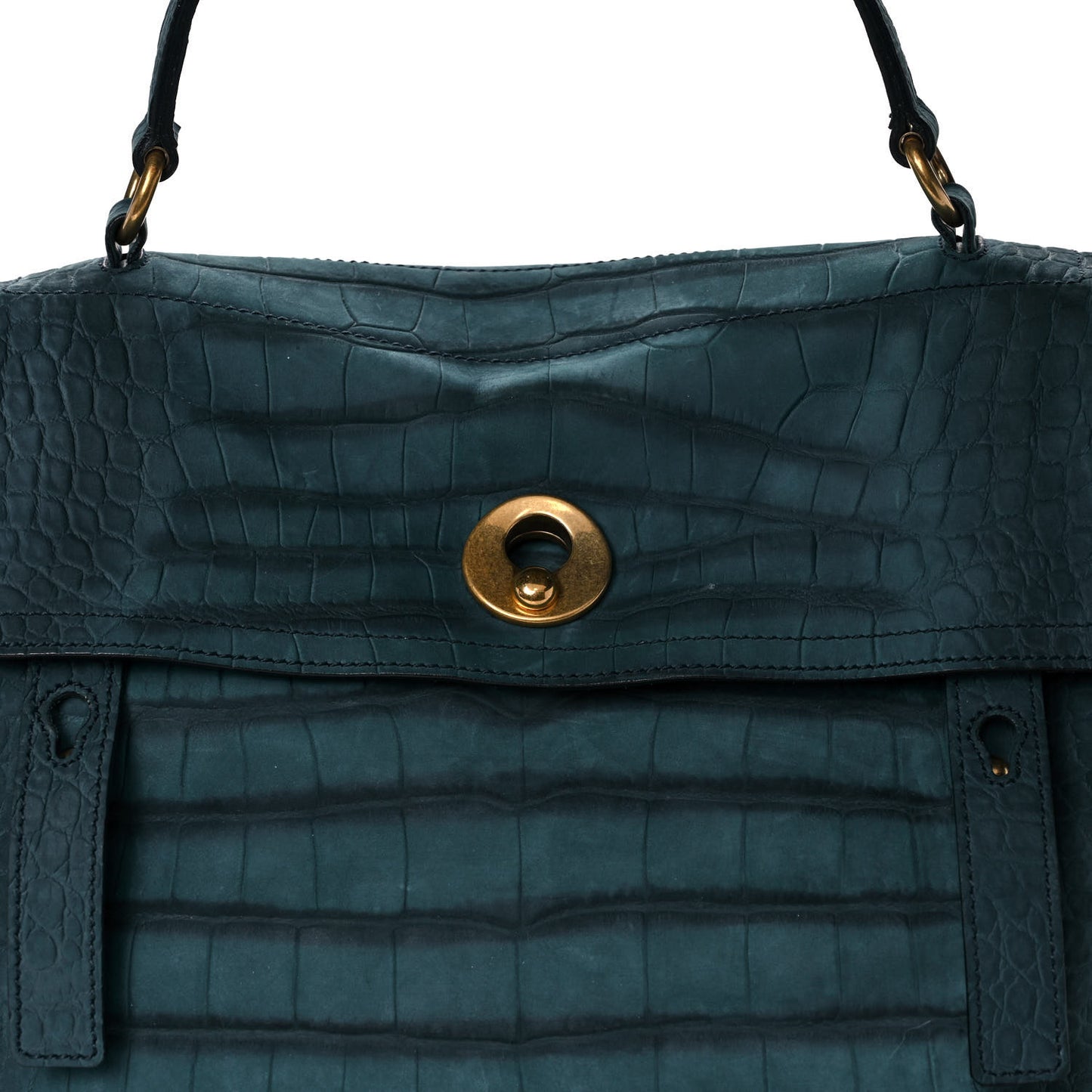Crocodile Embossed Nubuck Calfskin Large Muse Two Green