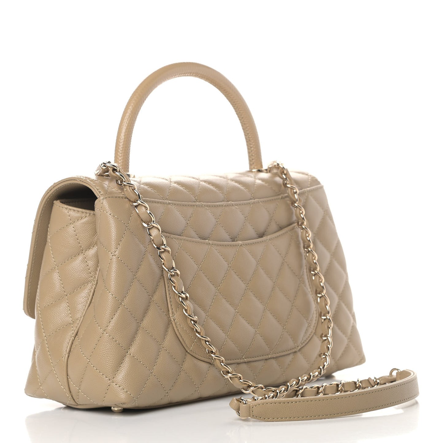 Caviar Lizard Embossed Quilted Small Coco Handle Flap Dark Beige