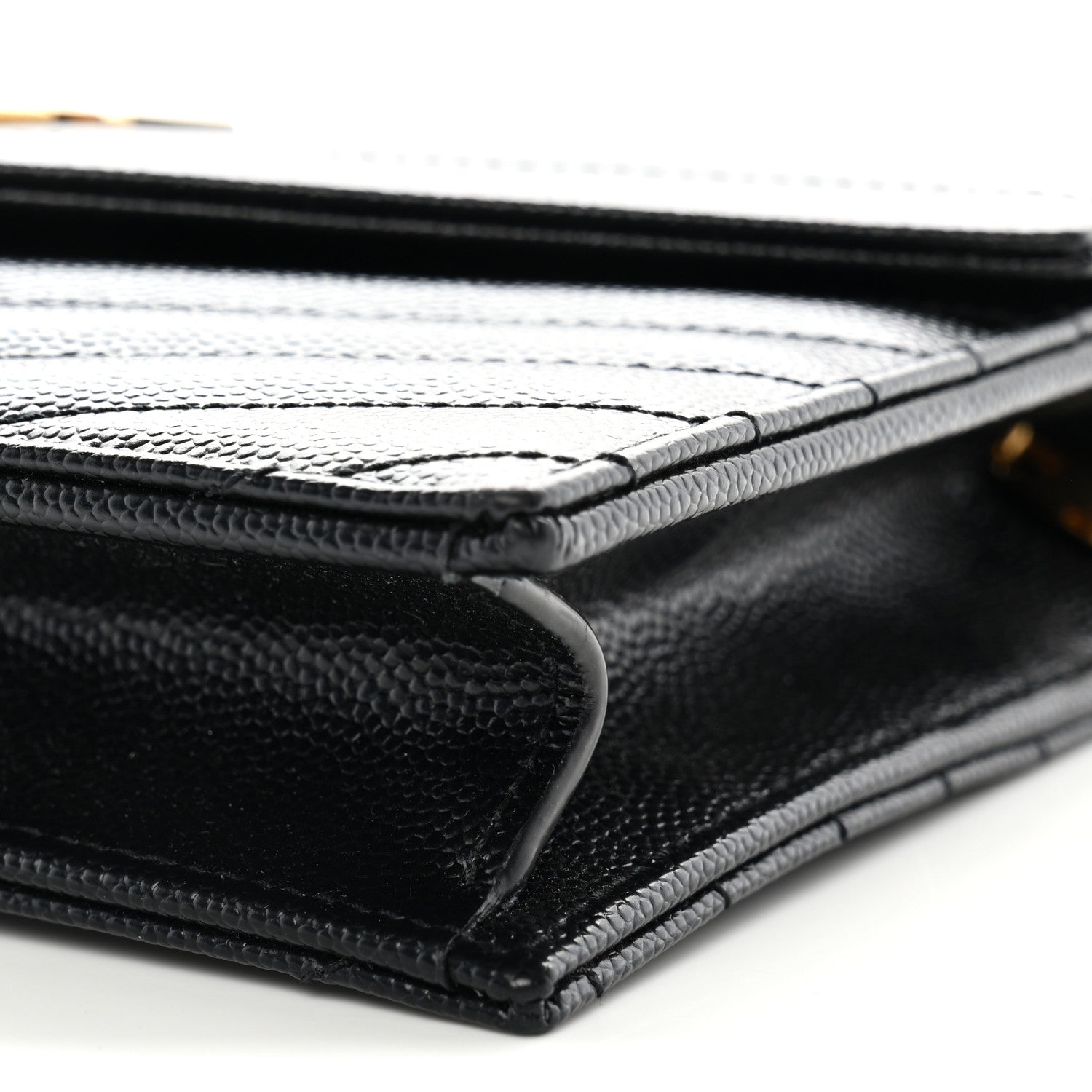 Saint Laurent Grain De Poudre Matelasse Chevron Monogram Envelope Chain Wallet Black 10 of 10