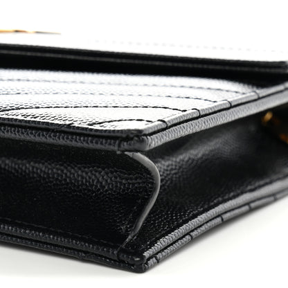Saint Laurent Grain De Poudre Matelasse Chevron Monogram Envelope Chain Wallet Black 10 of 10