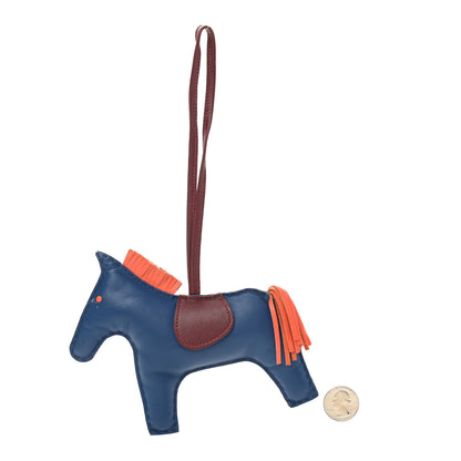 Hermes Milo Lambskin Grigri Rodeo Horse Bag Charm GM Bleu de Malte Rouge H Orange Poppy 2 of 4
