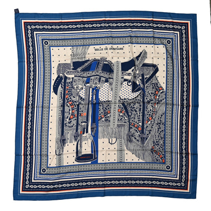 Hermes Cashmere Selle De Dignitaire Bandana Shawl 140 Bleu Royal Marine 1 of 4
